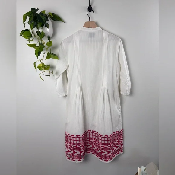 Sea New York White Cotton Embroidered Dress Size 2 Pink Hem Detail Boho - Picture 5 of 9